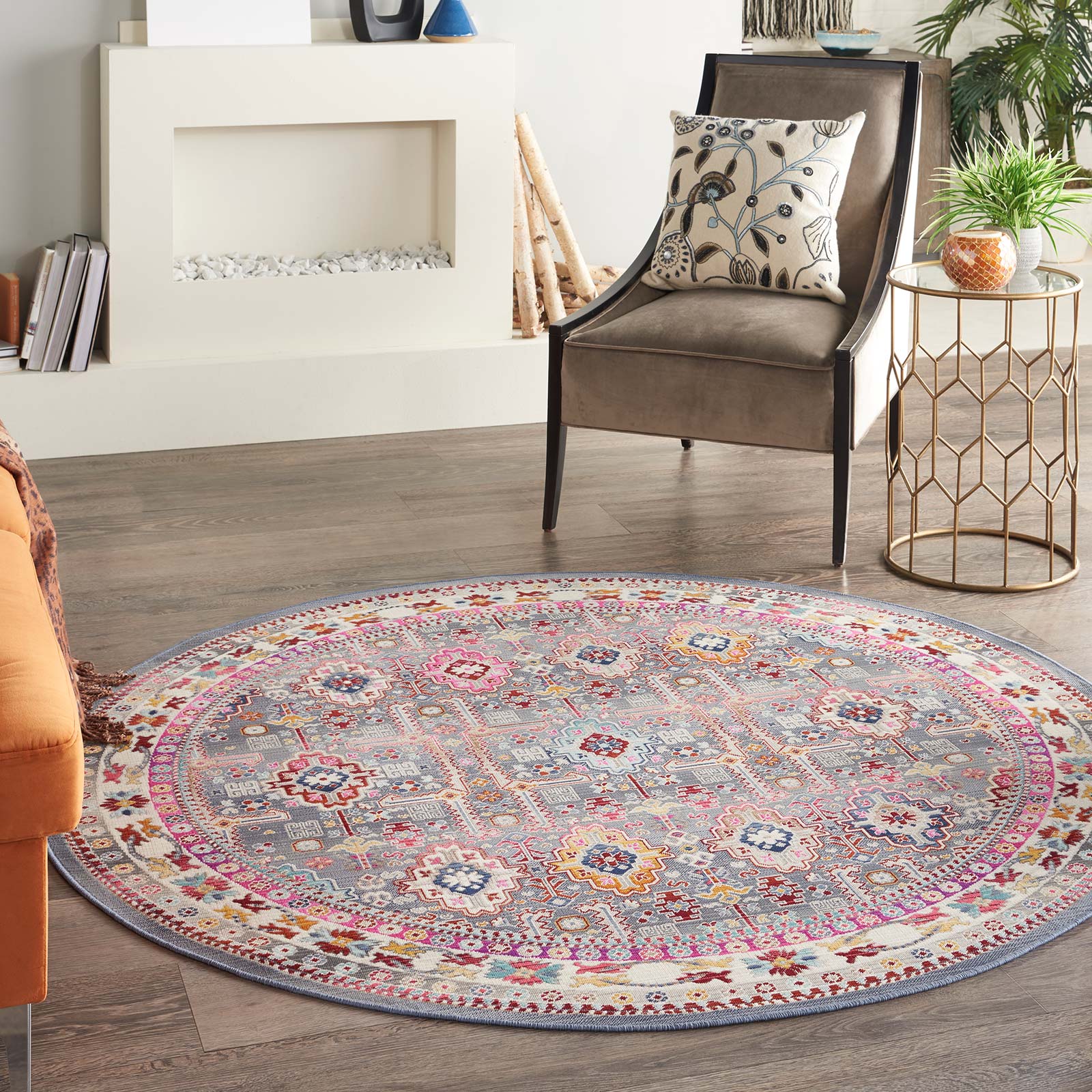 Nourison tapis Vintage Kashan VKA05 GYMTC GREY MULTICOLOR 6xRND 099446811844 interior 1
